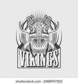 Vikings Armor . Vikings Helmet, Vikings Logo Hand Drawing Vikings Exe Isolated Vector Image