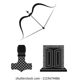 Vikings and attributes black icons in set collection for design.Old Norse Warrior vector symbol stock web illustration.