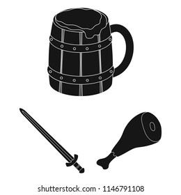 Vikings and attributes black icons in set collection for design.Old Norse Warrior vector symbol stock web illustration.
