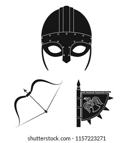 Vikings and attributes black icons in set collection for design.Old Norse Warrior vector symbol stock web illustration.