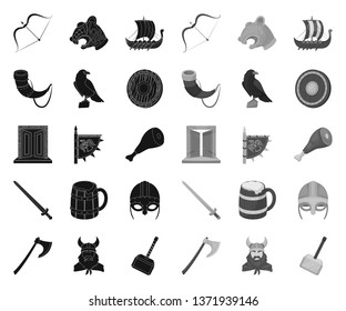 Vikings and attributes black.mono icons in set collection for design.Old Norse Warrior vector symbol stock web illustration.