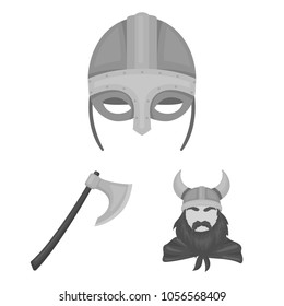 Vikings and attributes cartoon icons in set collection for design.Old Norse Warrior vector symbol stock web illustration.