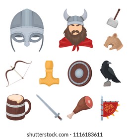 Vikings and attributes cartoon icons in set collection for design.Old Norse Warrior vector symbol stock web illustration.