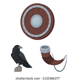 Vikings and attributes cartoon icons in set collection for design.Old Norse Warrior vector symbol stock web illustration.