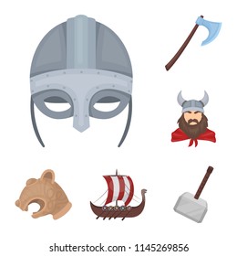 Vikings and attributes cartoon icons in set collection for design.Old Norse Warrior vector symbol stock web illustration.