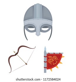 Vikings and attributes cartoon icons in set collection for design.Old Norse Warrior vector symbol stock web illustration.