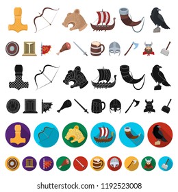 Vikings and attributes cartoon icons in set collection for design.Old Norse Warrior vector symbol stock web illustration.