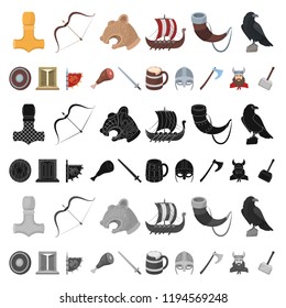 Vikings and attributes cartoon icons in set collection for design.Old Norse Warrior vector symbol stock web illustration.