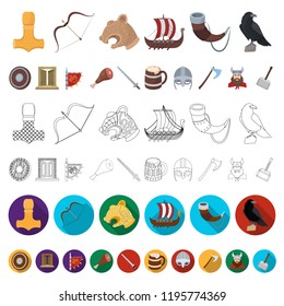 Vikings and attributes cartoon icons in set collection for design.Old Norse Warrior vector symbol stock web illustration.