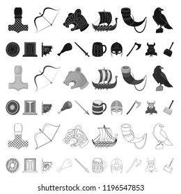 Vikings and attributes cartoon icons in set collection for design.Old Norse Warrior vector symbol stock web illustration.