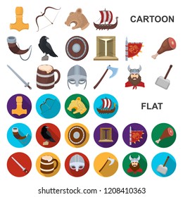Vikings and attributes cartoon icons in set collection for design.Old Norse Warrior vector symbol stock web illustration.