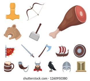 Vikings and attributes cartoon icons in set collection for design.Old Norse Warrior vector symbol stock web illustration.