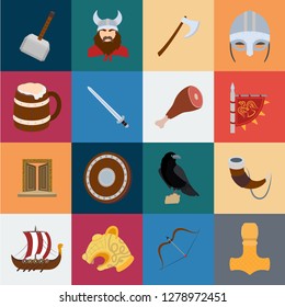 Vikings and attributes cartoon icons in set collection for design.Old Norse Warrior vector symbol stock web illustration.