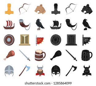 Vikings and attributes cartoon,black icons in set collection for design.Old Norse Warrior vector symbol stock web illustration.