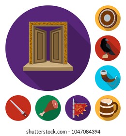 Vikings and attributes flat icons in set collection for design.Old Norse Warrior vector symbol stock web illustration.