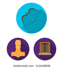 Vikings and attributes flat icons in set collection for design.Old Norse Warrior vector symbol stock web illustration.