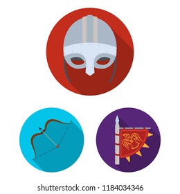 Vikings and attributes flat icons in set collection for design.Old Norse Warrior vector symbol stock web illustration.