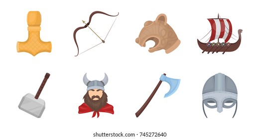 Vikings and attributes icons in set collection for design.Old Norse Warrior vector symbol stock web illustration.