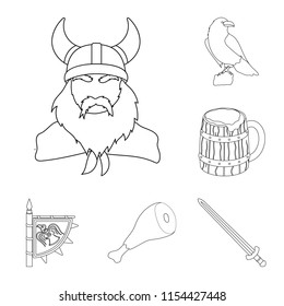 Vikings and attributes outline icons in set collection for design.Old Norse Warrior vector symbol stock web illustration.