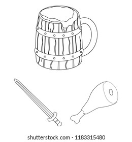 Vikings and attributes outline icons in set collection for design.Old Norse Warrior vector symbol stock web illustration.