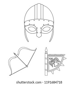 Vikings and attributes outline icons in set collection for design.Old Norse Warrior vector symbol stock web illustration.
