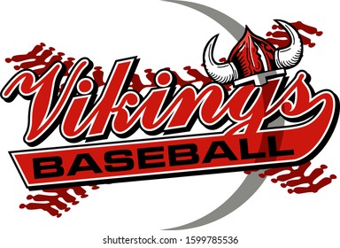 Vikings Baseball Team Design In Script With Tail For School, College Or League