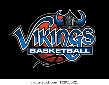 vikings basketball team design with horned helmet and ball for school, college or league