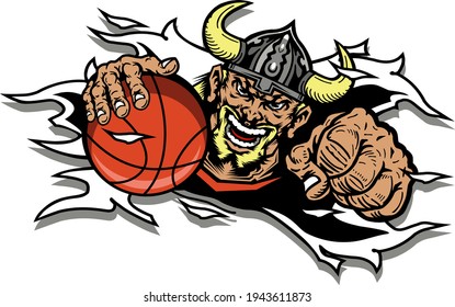 Vikings Basketball Team Design With Mascot Ripping From The Background For School, College Or League