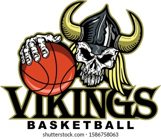 vikings basketball team design with skull mascot helmet for school, college or league