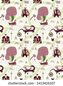 Vikings cartoon style seamless pattern