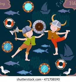 Vikings children seamless pattern vikings kids cartoon vector 