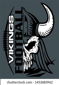 vikings football team design with half mascot skull and laces for school, college or league
