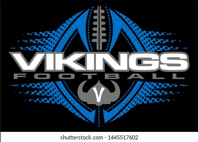 vikings football team design with horned helmet and ball for school, college or league