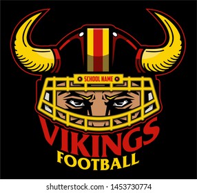 vikings football team mascot wearing horned helmet for school, college or league