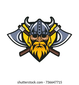 Viking's Head with Shield and Axe Logo Vector Logo Template