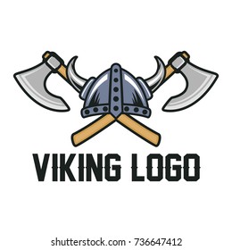 Viking's Helmet with Axes Logo Vector Logo Template