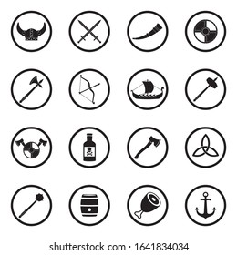 Vikings Icons. Black Flat Design In Circle. Vector Illustration.