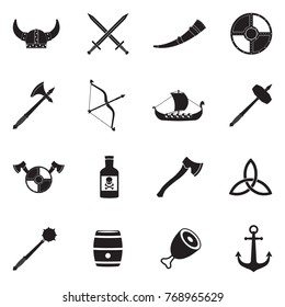 Vikings Icons. Black Flat Design. Vector Illustration. 