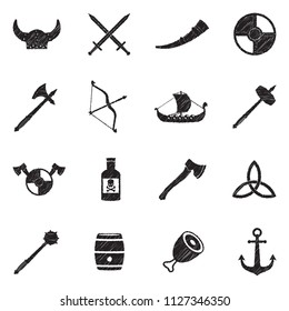 Vikings Icons. Black Scribble Design. Vector Illustration.