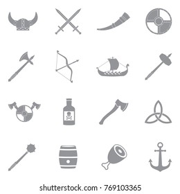 Vikings Icons. Gray Flat Design. Vector Illustration. 