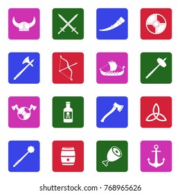 Vikings Icons. White Flat Design In Square. Vector Illustration. 