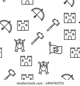 Vikings Life Active Rest Vector Seamless Pattern Thin Line Illustration