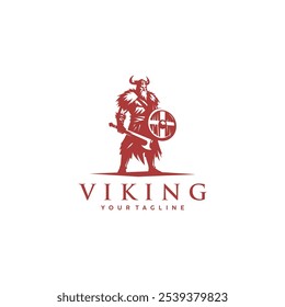 Projeto do logotipo da Vikings. Símbolo de guerreiro nórdico. O emblema da Norseman. Ícone de cabeça de homem bárbaro com capacete chifre e barba	