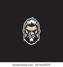 Vikings logo design. Nordic warrior symbol. Horned Norseman emblem. Barbarian man head icon with horn helmet and beard