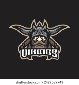 Vikings Maskottchen Logo Design Vektor mit moderner Illustration Konzept Stil für Abzeichen, Emblem und T-Shirt Druck. Wikinger Kopfgrafik für Sport- und Sportteam.