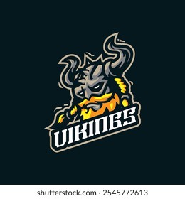 Vector de diseño de logotipo de mascota Vikings. Ilustración de cabeza de vikingos.