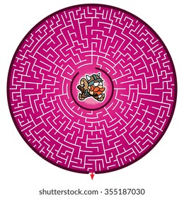 Viking's Round Maze Game (help the Viking escape the maze - Maze vector puzzle)