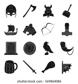 Vikings set icons in black style. Big collection of vikings vector symbol stock illustration