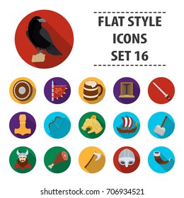 Vikings set icons in flat style. Big collection of vikings vector symbol stock illustration