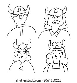 Vikings. Set of outline icons. Illustrations on white background. 